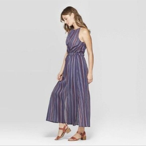 Universal Thread Women Striped Sleeveless Maxi Size Small Navy Blue - Picture 1 of 9